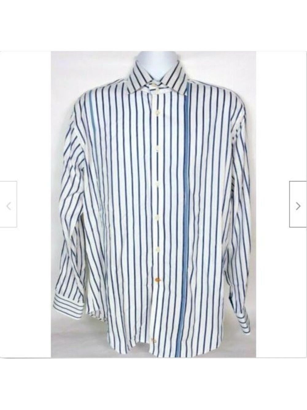 Thomas Dean Men's Striped Button Front Shirt Large